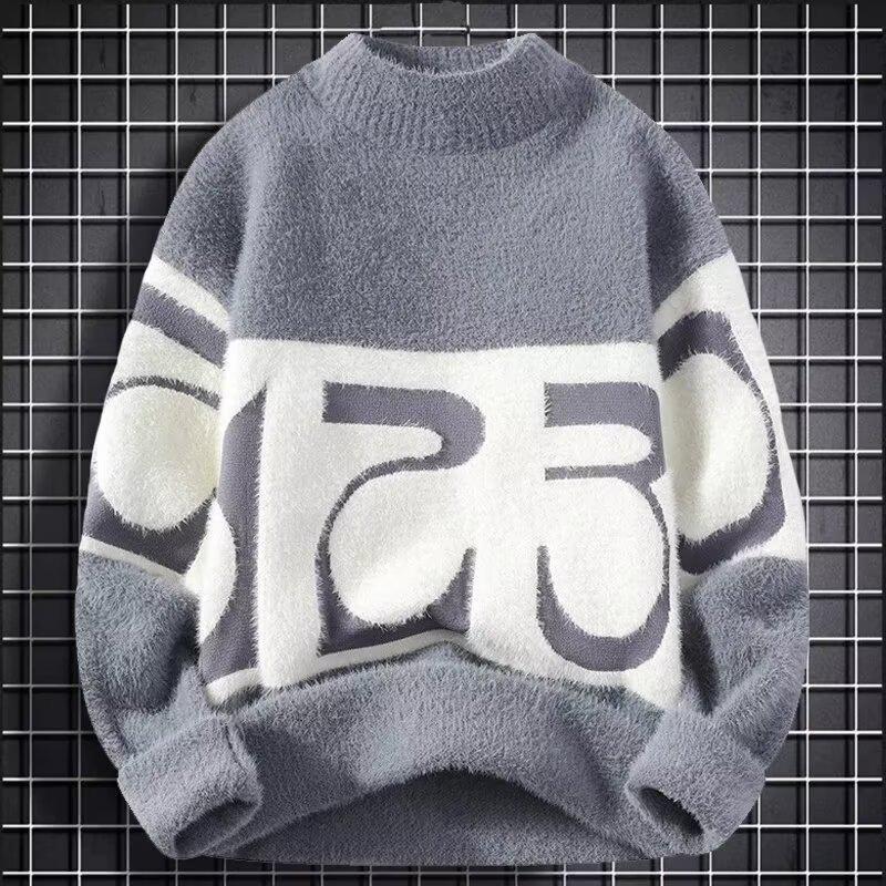Men s Winter Mink Velvet Half-High Collar Sweater - Trendy, Warm, and Versatile Knitted Design XXXL