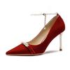 83115 high-heeled wedding shoes for women's 2025 new pointed-toed show clothes bridal shoes light-heeled pearl chain single shoes