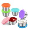 6 Pcs Set Leakproof Stainless Steel Dipping Sauce Cups Food Containers Reusable Salad Dressing Container Silicone Stretch Lids
