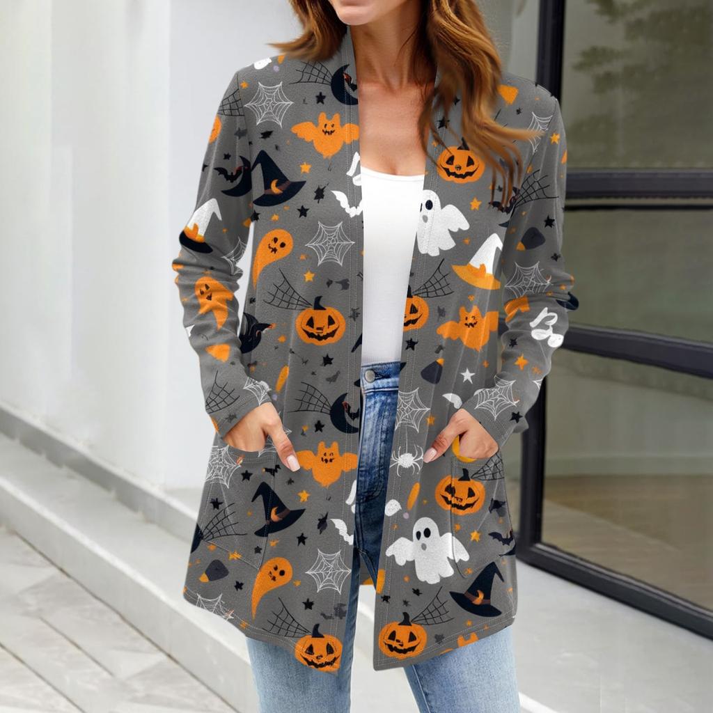 Dámské lehké kardigany s otevřeným předním dílem, dlouhým rukávem, ležérního volného střihu, tenké kardigany s kapsami