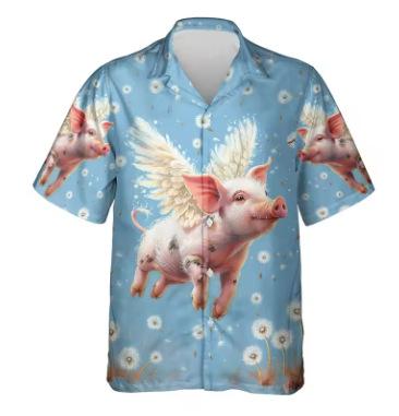 Fun animal print beach shirt, cute pattern shirt, men s casual Hawaiian surf short-sleeve XXS