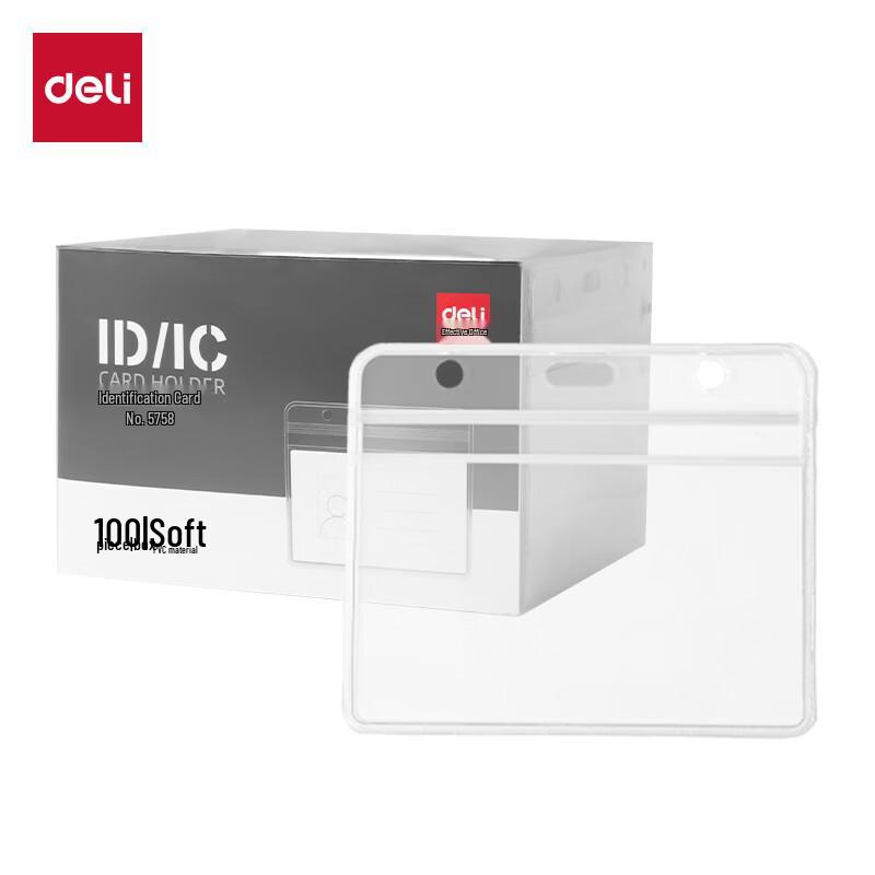 Deli 5758 Horizontal PVC ID Card Holders, 100-Pack