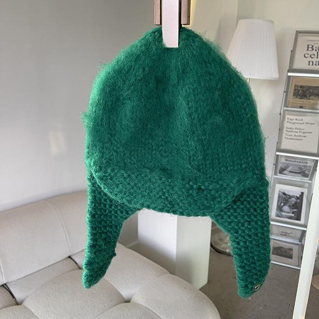 

Вязаная крючком шерстяная шапка ручной работы для женщин в корейском стиле, с защитой ушей, интегрированный шарф, ретро вязаная шапка на голову, зимняя теплая шапка-авиатор M（56-58cm）