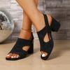 Fashion 2025 Summer New Women's Coarse Heels Fashion Casual Sandals Open Toed Hollow Breathable Roman Style Slip on High Heel Cool Pumps