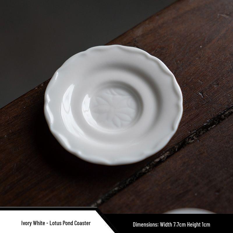 High-Grade White Porcelain Tea Coaster Tray - Ceramic Gongfu Tea Accessories Plate
