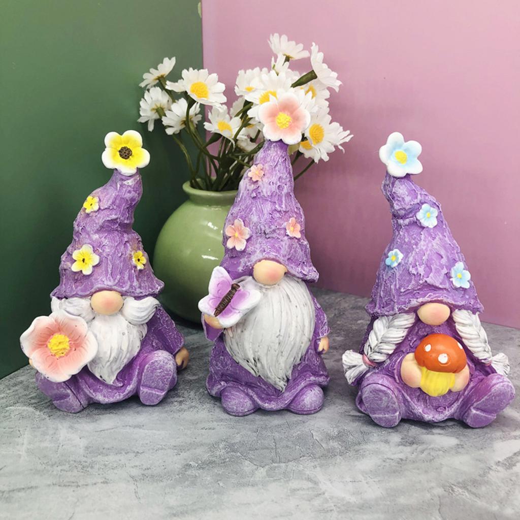 Cute Lavender Gnome Resin Figurine - Halloween Cottagecore Decor, Witchy Garden Ornament