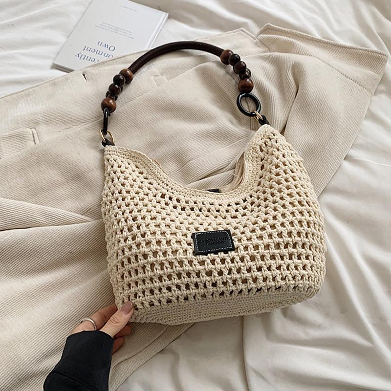 Damen Mode Handgewebte Strandtasche für den Urlaub Hohl Gestrickte Handtasche Große Kapazität Schulter Unterarmtasche