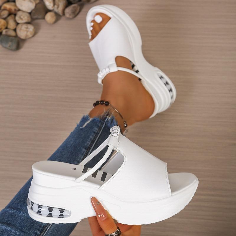 Women's Rhinestone Wedge Platform Thick-Soled Slide Sandals, Available In Large Sizes.