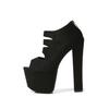 2025 17Cm Catwalk Shoes Super High Heel Thick Heel Sandals  High Back Zipper Black High Heels Women's Summer ZYW-628-1