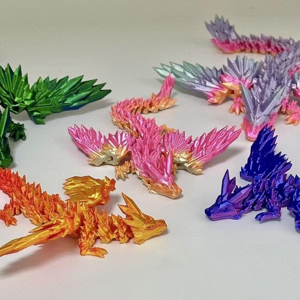 3D Printed Colorful Gem Dragon Figurines Movable Joint Rotatable Articulated Crafts Western Style Miniature Desk Ornament Dragon