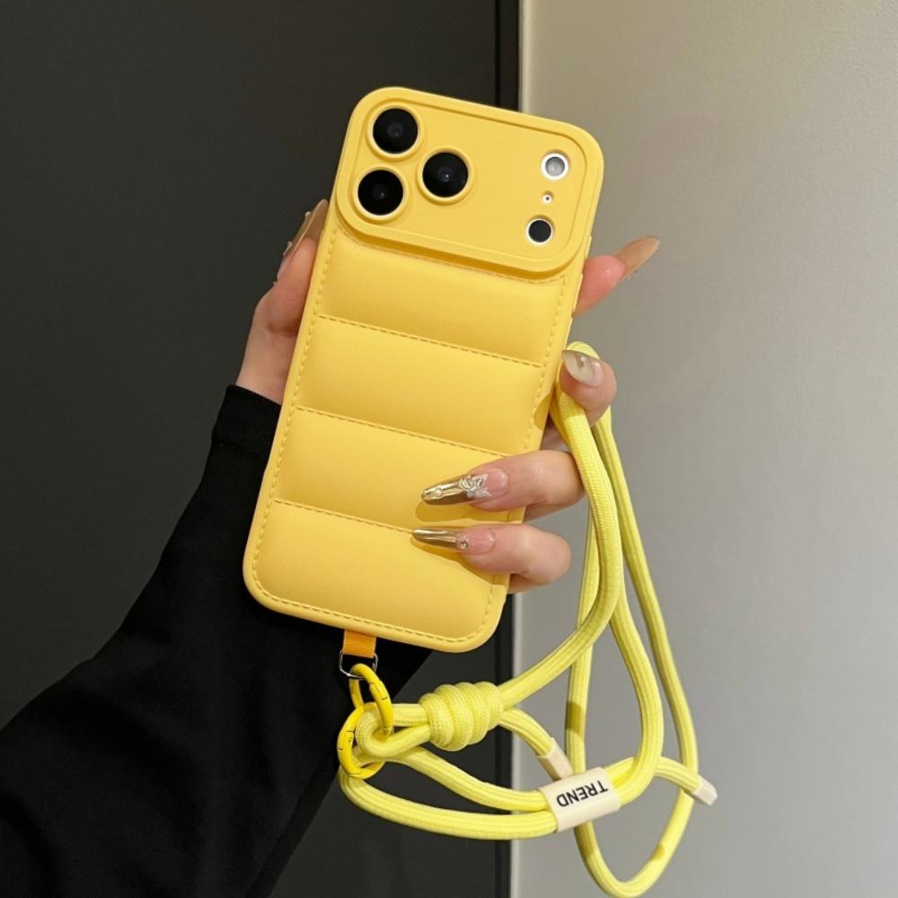 Fashion Down Jacket Lanyard Crossbody Case for iPhone 17 16 15 Pro Max 14 Plus 13 12 11 Air X Xr Xs Long Strap Solid Color Cover