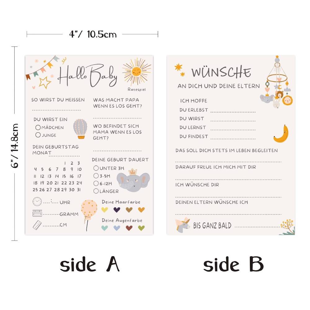 10Pcs Gender Reveal Party Game Card Baby German Game Cards Baby Shower Guessing  Party Supplies Manualidades