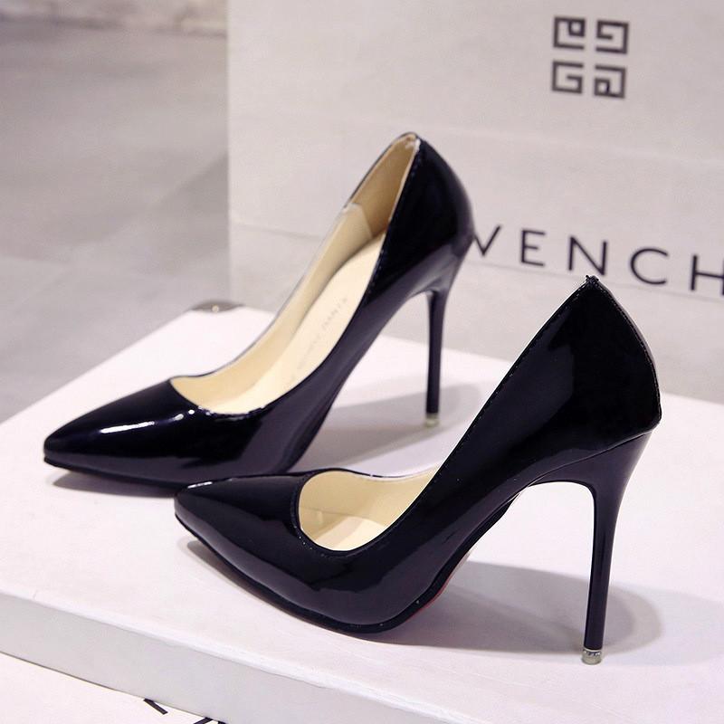 Elegant Black Pu Pointed Toe High Heels For Women With Waterproof Platform For Daily Wear