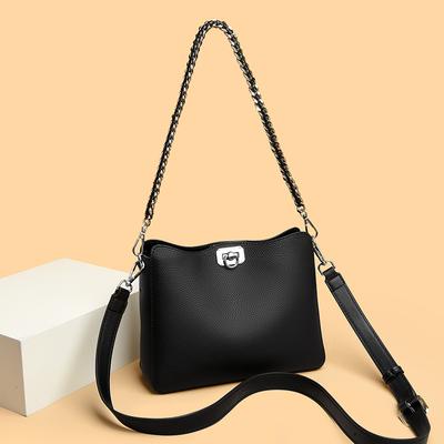 Leather Bucket Bag, Women'S Fashion Trend Shoulder Bag, First Layer Cowhide Simple Messenger Premium Trendy Bag