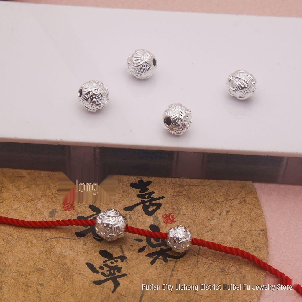 S990 Sterling Silver Six-Character Mantra Bead Bracelet Spacer for DIY Handmade Weaving Necklace Accessories.