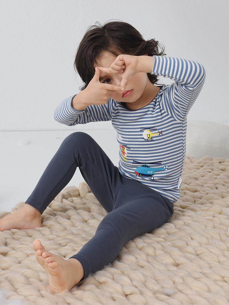 Dziecięcy Gruby Bawełniany Flanelowy Zestaw Piżamowy: Ciepła Jesienna Warstwa Bazowa z Okrągłym Dekoltem dla Chłopców