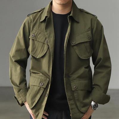 Multi Pocket Cargo Jacket Mens Spring Autumn American Vintage Causal Coats Lapel Collar Casual Fashion Outwear
