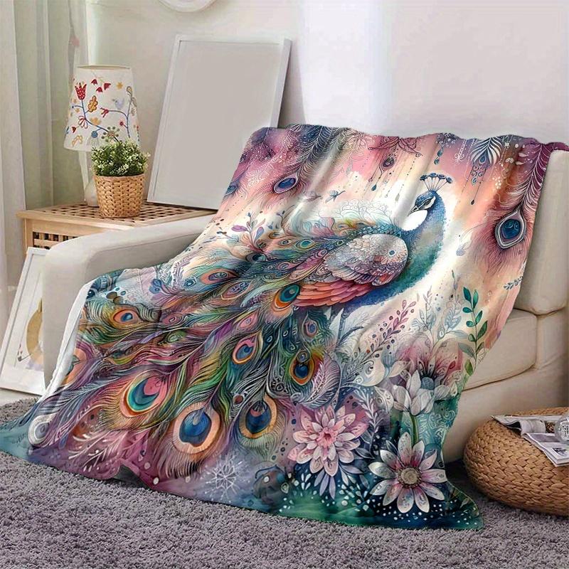 1pc Peacock & Flowers Blanket Soft Throw for Home Decor, Gift Idea