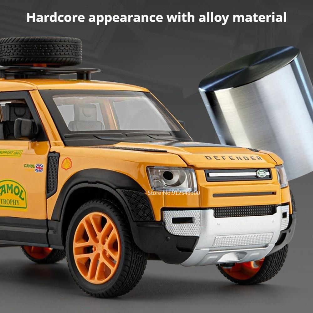 1:24 Scale Defender Range Rover Car Model Toy Metal Die-cast Sound Light Shock Absorption Off-road Vehicle Models for Kids Gift
