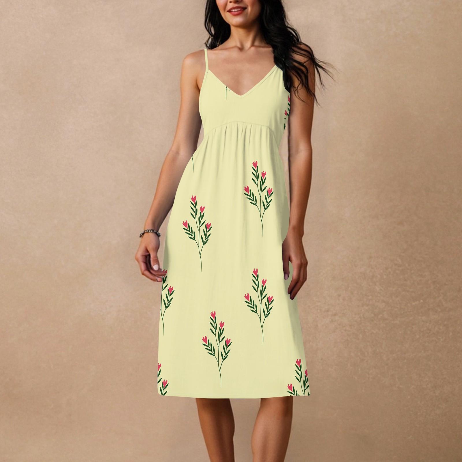 

Women s Spaghetti Strap Backless Bow Loose Casual Beach Holiday Dress Sundress XL жовтий