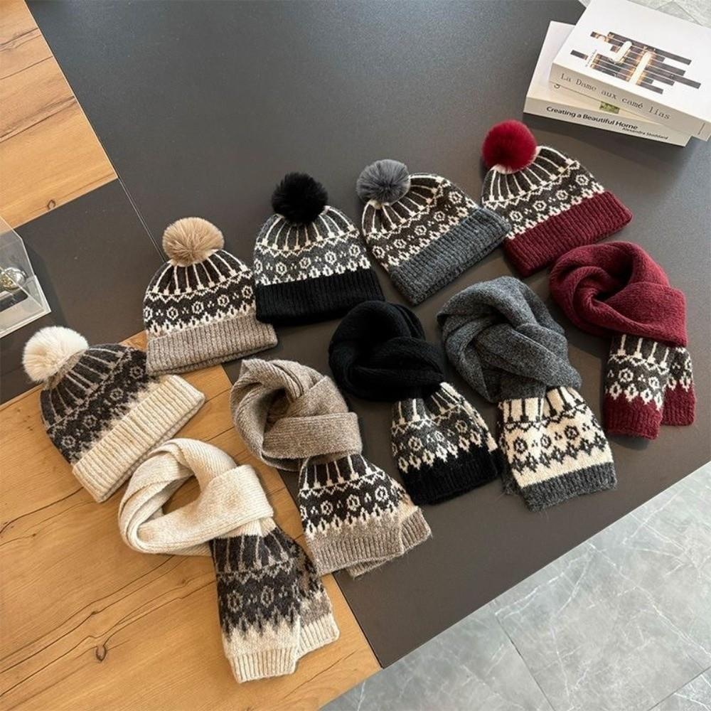 Warm Pullover Cap Windproof Ear Protection Hat New Scarf Hat Set  Autumn and Winter