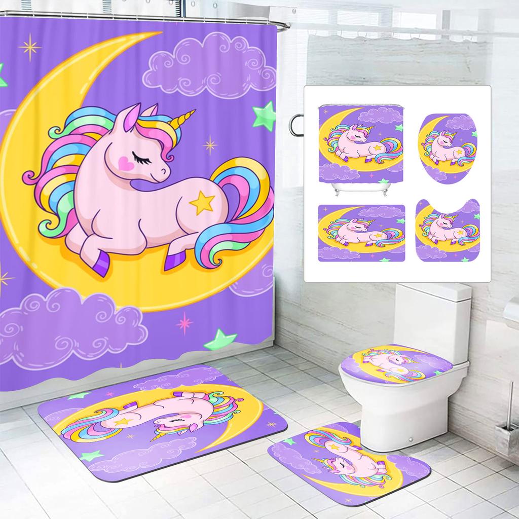 Unicorn Curtain Waterproof Bathroom Accessories 4 Piece Set Mats Home Curtains Decor Luxury Toilet Accessories