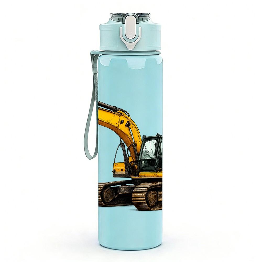 1PC Yellow Excavator Machinery 750ml Color Plastic Sports Water Bottle Leakproof Flip Straw Lid Suitable for Sports Office Home Use