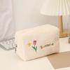 Cute Cosmetic Storage Bag Embroidered Flowers Cosmetic Bag Pencil Case Soft Plush Makeup Bag for Lipstick Jewelry Pouch