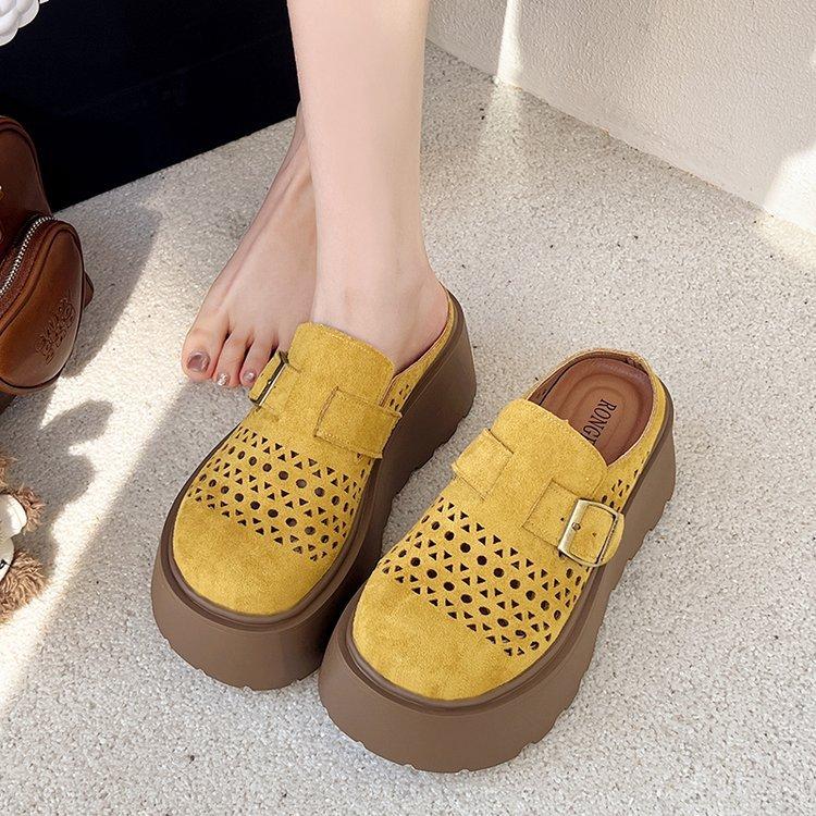 Thick-soled Bag Head Slippers Women's Summer Wear New Muffin Hole Shoes Retro Drag One Pedal Sandals Women
