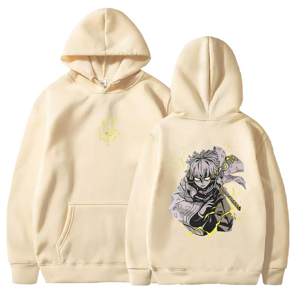 Vintage Harajuku Demon Slayer Hoodies Fall Winter Fleece Sweatshirts Manga Zenitsu Graphic Hooded Streetwear Men Women Clothing