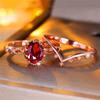 Crystal Female Red Zircon Oval Stone Ring Set Fashion Vintage Rose Gold Color Bridal Wedding Engagement Jewelry For Women