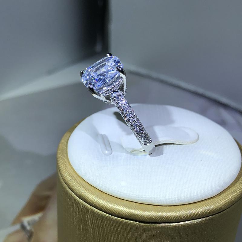 Bagues en Argent 925 Pour Femmes Couple Zircon Cubique Anneau Carré Amoureux Bijoux Mariage Fiancaille Romantique Luxe