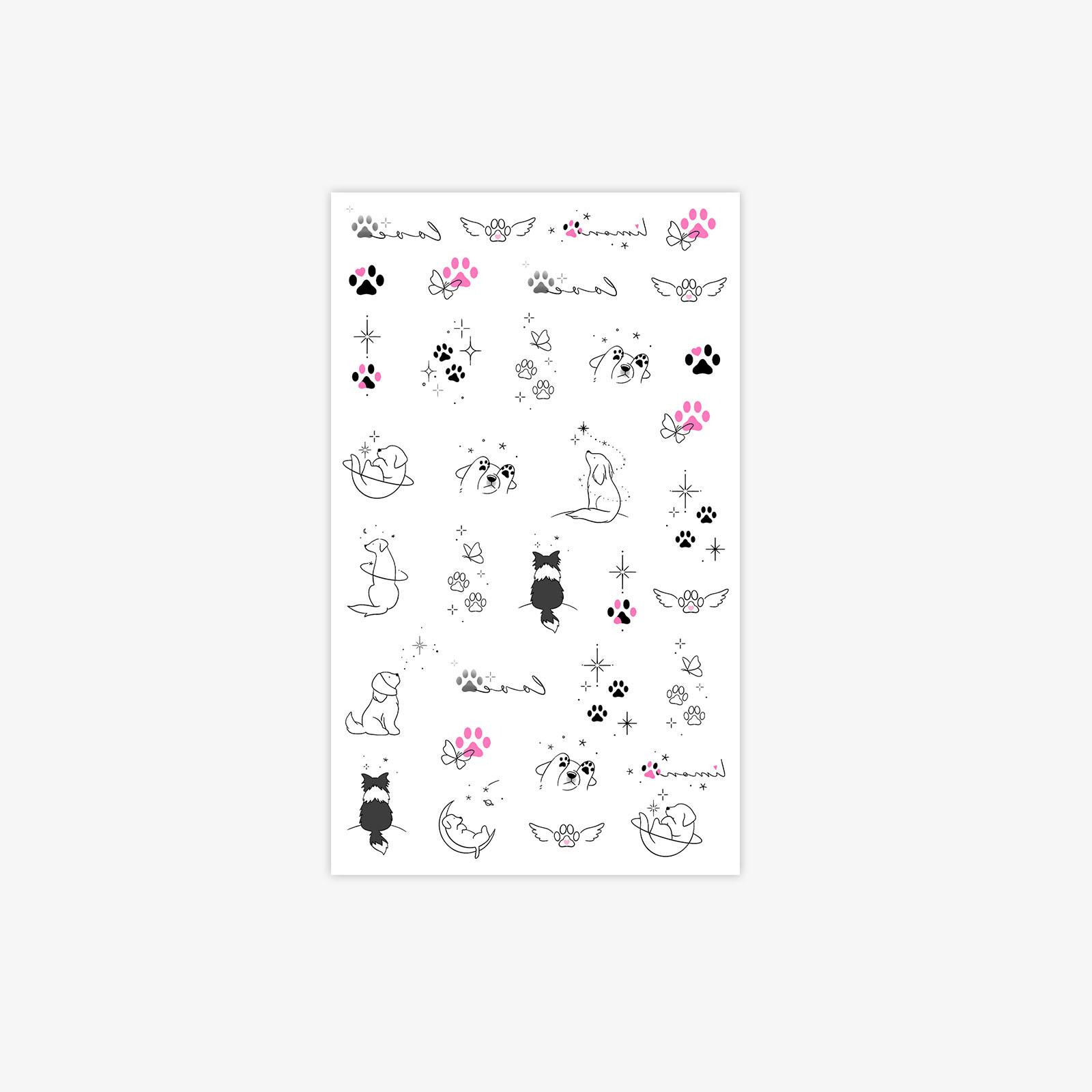 

Mini Pet Dog Paw Tattoo Sticker Simple Line Puppy Model Waterproof And Long-Lasting Non-Reflective Finger Sticker 9*15