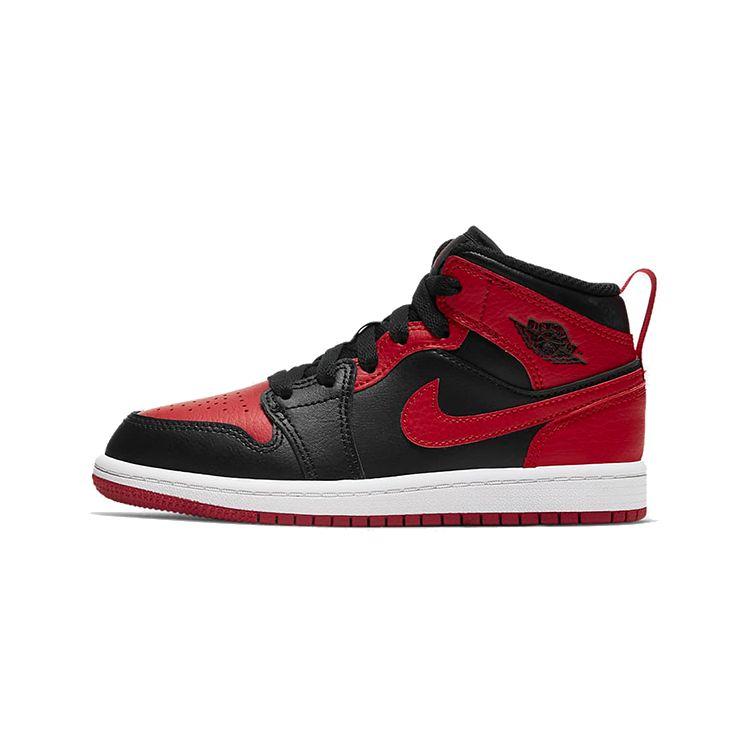 

Кроссовки Air Jordan 1 Mid PS Banned Kids Красный Черный Университет-Красный 640734-074