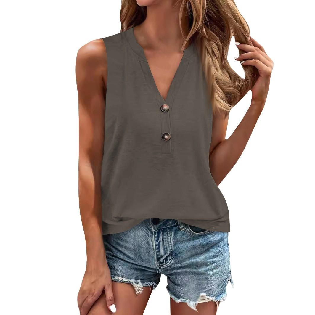 

Женская рубашка, блузка, пуговицы, винтажный принт, без рукавов, повседневный базовый топ, пуловер L бронзовый