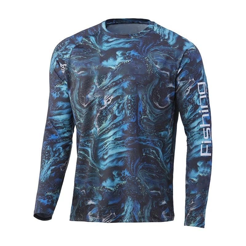 Îmbrăcăminte de pescuit cu mâneci lungi de camuflaj pentru bărbați, îmbrăcăminte sportivă în aer liber personalizată, top cu gâtul O de înaltă calitate, tricou de protecție solară pentru alergare