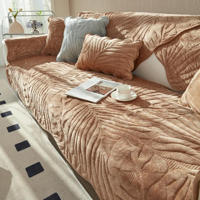 

Стеганый простой чехол для дивана L-образный чехол на сиденье дивана Нескользящий утолщенный бархатный мягкий кожаный чехол для дивана, стула, теплый чехол Cushion cover30x50cm кофейный