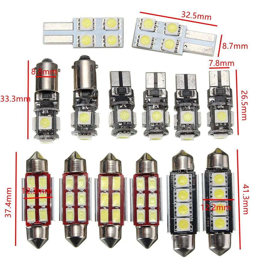 14Pcs White Car LED Plate Interior&Dome&License Plate Reading Light Festoon Bulb