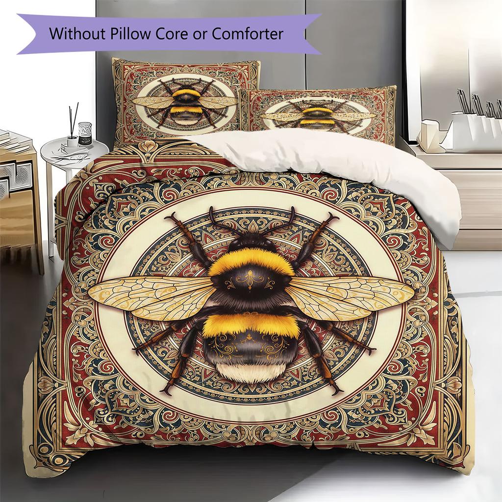 Mandalainsects Pattern Bedding Quilt Set Quilt Cover Pillowcase Home Decoration Birthday Gift (1 * duvet cover + 2 * pillowcase, without core)