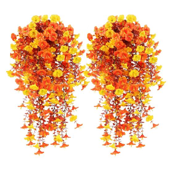 1/2/3/4Pcs Fall Hanging Artificial Morning Glory UV Resistant Realistic Fake Flower Wedding Party Indoor Outdoor Garden Wall Hanging Flower Decoration