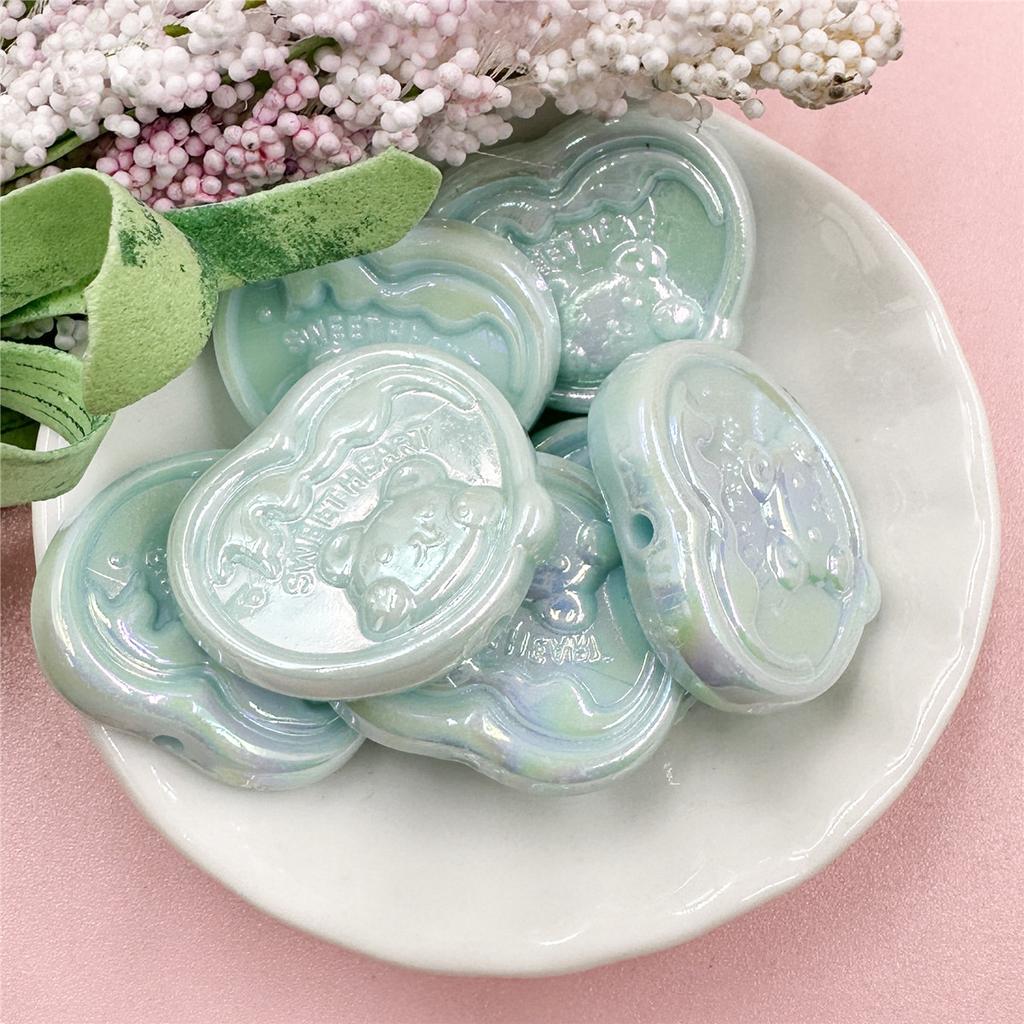 7pcs 24*28mm Acrylic UV Color Plating Love Heart Bear Loose Beads DIY Jewelry Accessories For Bracelet Earring Making
