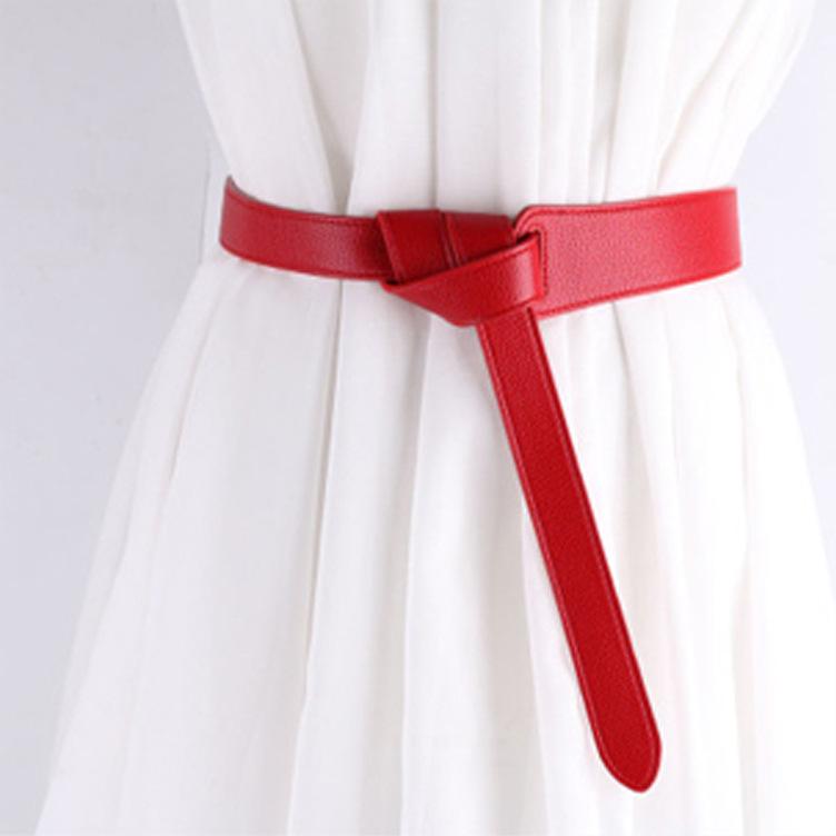 Luxury Female Belt for Women red Bow design Thin PU Leather Jeans Girdles Loop strap belts bownot brown dress coat accessories