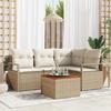 5-Piece Garden Sofa Set with Beige Cushions Poly Rattan Acacia vidaXL, 2-Seater Garden Sofa with Cushions 3347701