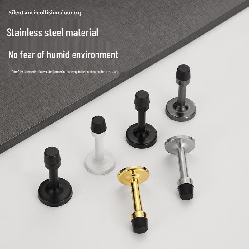 Stainless Steel No-Punch Anti-Collision Door Stopper with Rubber Bumper