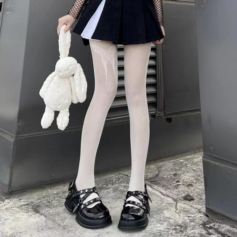 Gothic Girls Big Butterfly Print Stockings New Design Women Goth Punk Mesh Fish Net Pantyhose Sexy Stockings