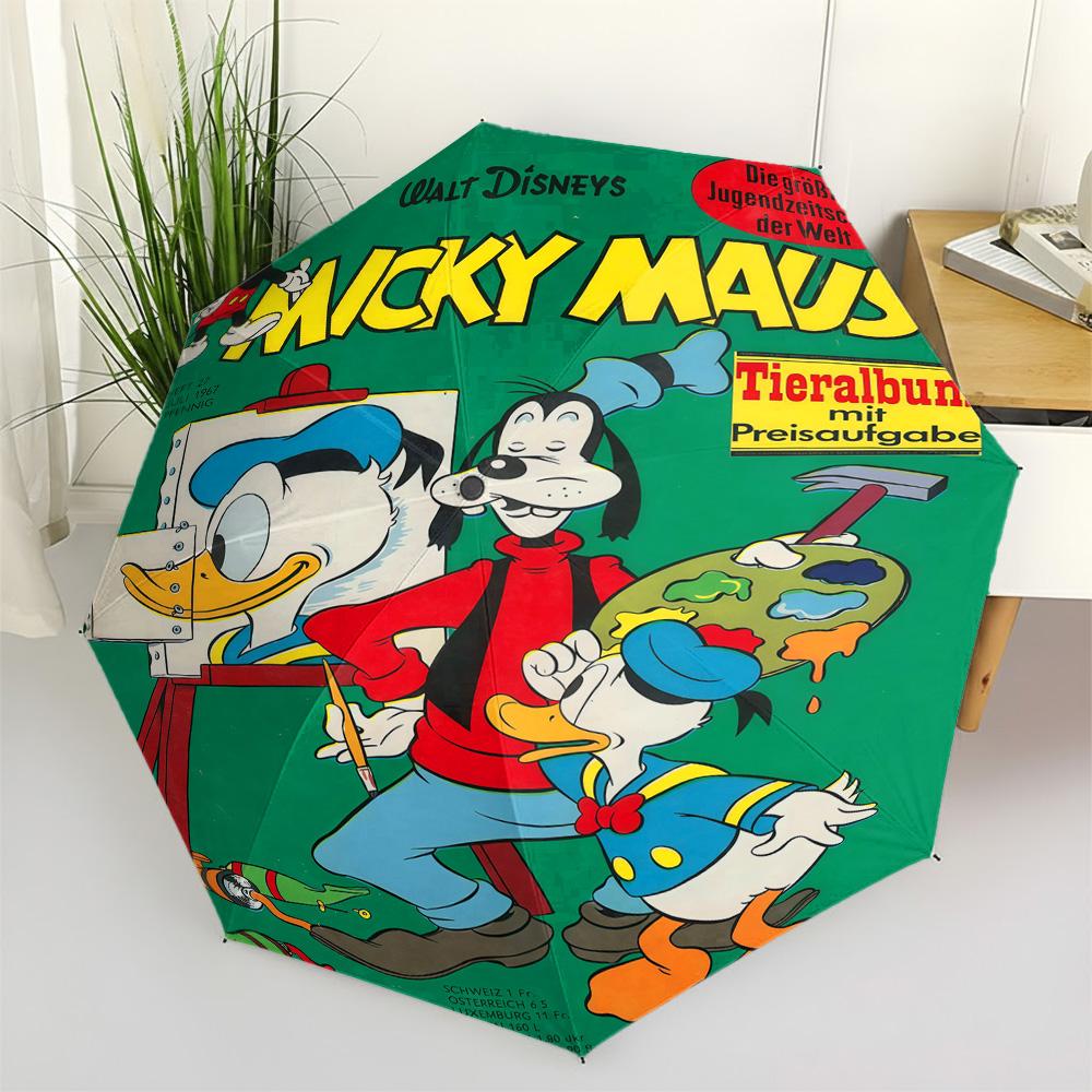 Disney Micky Maus Donald Duck Goofy Retro German Comic Cover Print Automatic Folding Umbrella, Windproof Waterproof Travel Umbre (as the picture,Iron&8K)