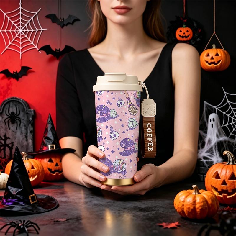 532ml Coffee Cup Halloween Hat Cat Cauldron Crystal Broom Skull Frog MotifCommuter Coffee Cup Outdoor Water Cup Holiday Creative Cup 532ml Coffee Cup
