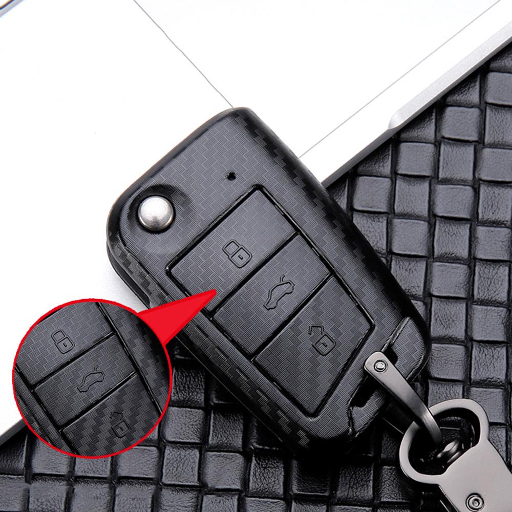 Kolfiberstil Fjärrnyckelskal Fodral Fob-skydd för VW Polo Golf 7 Tiguan Skoda Octavia Fabia Kodiaq Seat Nyckelring Nyckelring