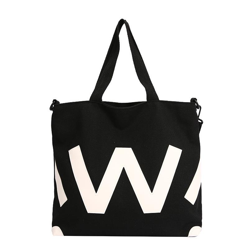 

Модные цветные сумки-тоут, женская сумка через плечо для женщин, холщовая сумка через плечо, женские повседневные сумки-тоут с буквой W 35x34x12cm чёрный