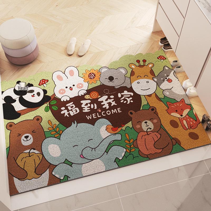 Adorable Cartoon Loop Pile Door Mat: Durable, Cuttable, and Dirt-Resistant Entryway Rug 60x80cm